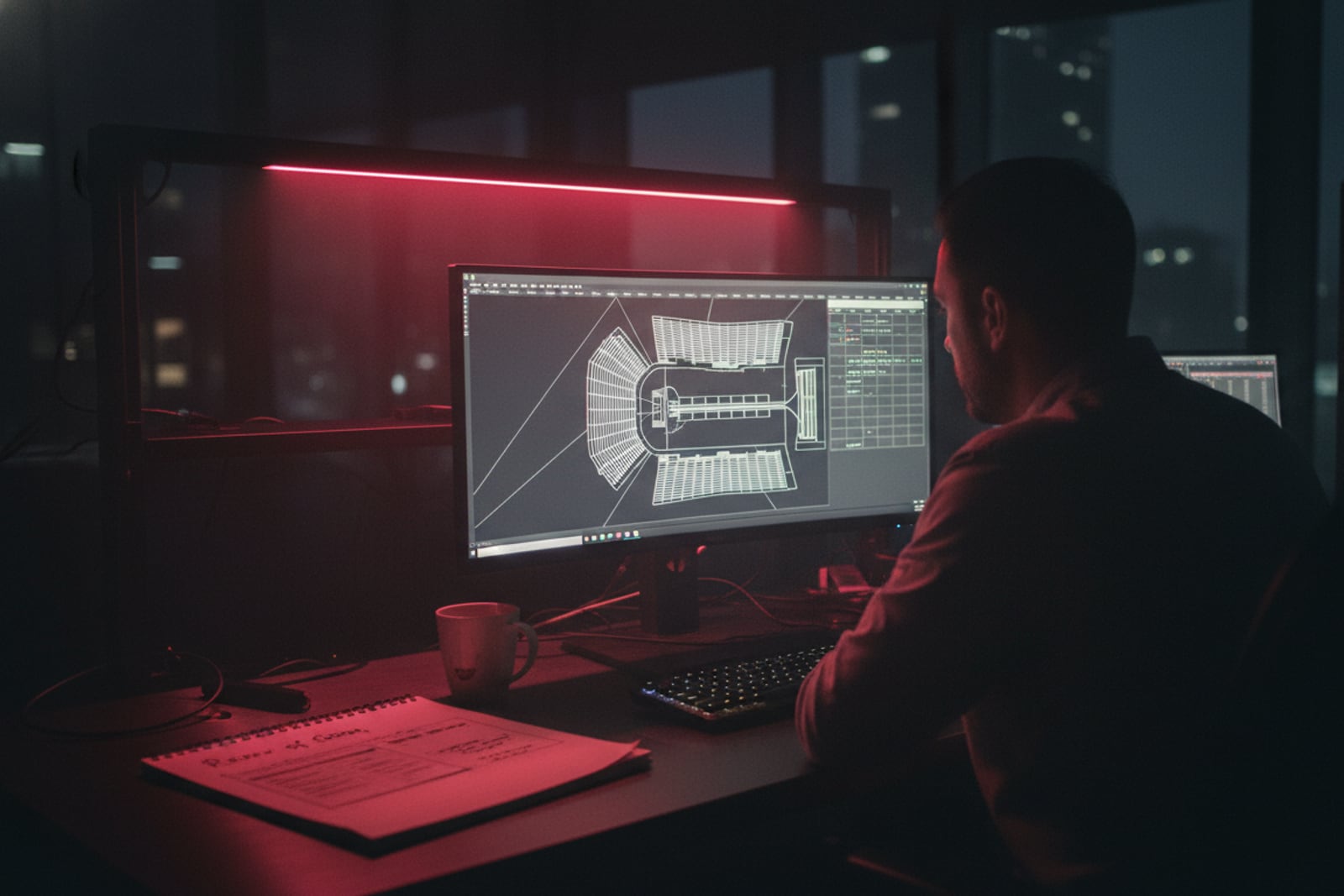 A show planned at a glowing monitor, late at night