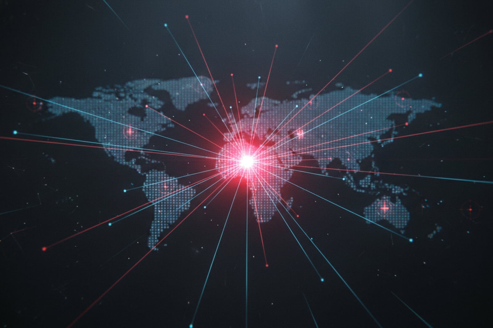 A site radiating across a glowing global edge network on near-black